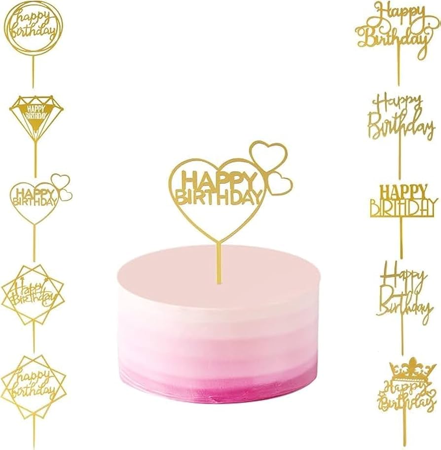 Acrylic Golden "Happy Birthday" Cake Topper 10 Pcs (অ্যাক্রিলিক গোল্ডেন কেক টপার)