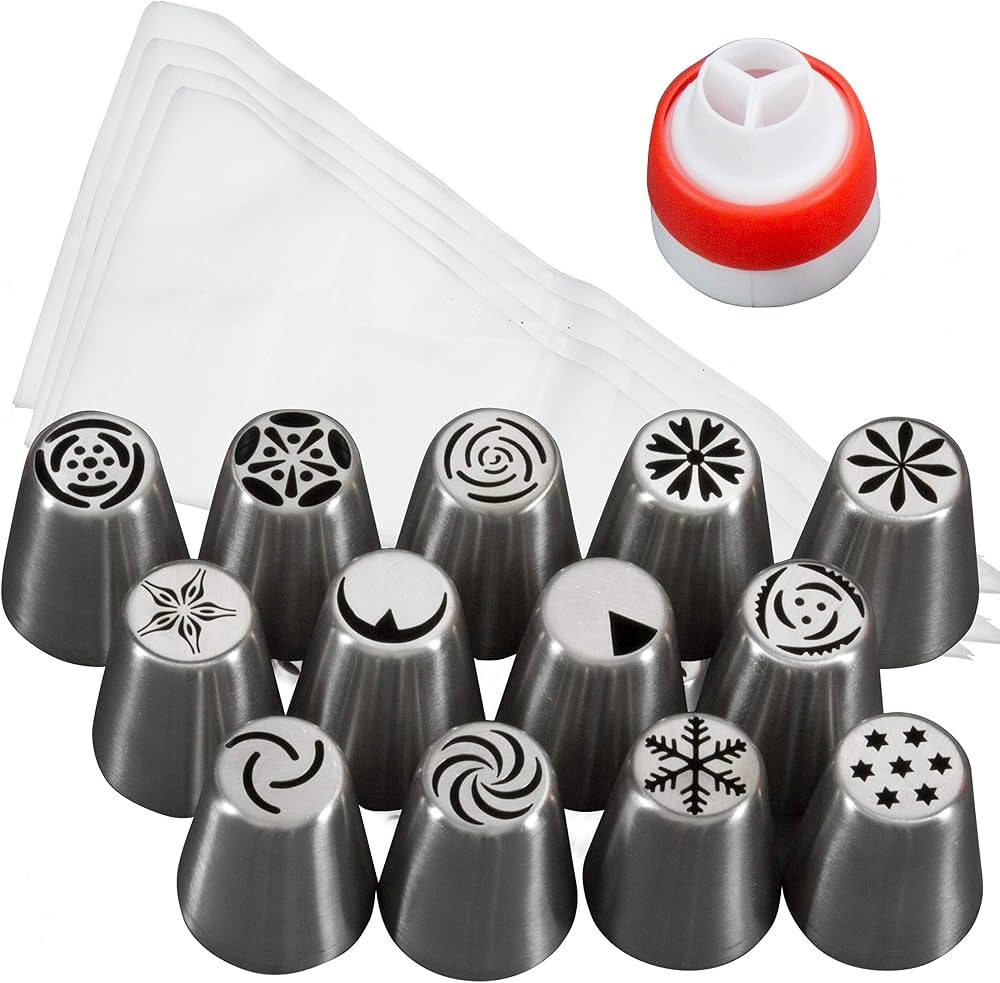 24 Pcs Russian Piping Nozzle Set with Coupler (২৪ পিস রাশিয়ান নোজল সেট)